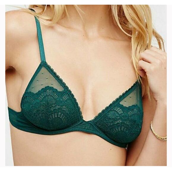 Free People Intimately Lace Triangle Underwire Bra in Teal Size 34D - Picture 1 of 8